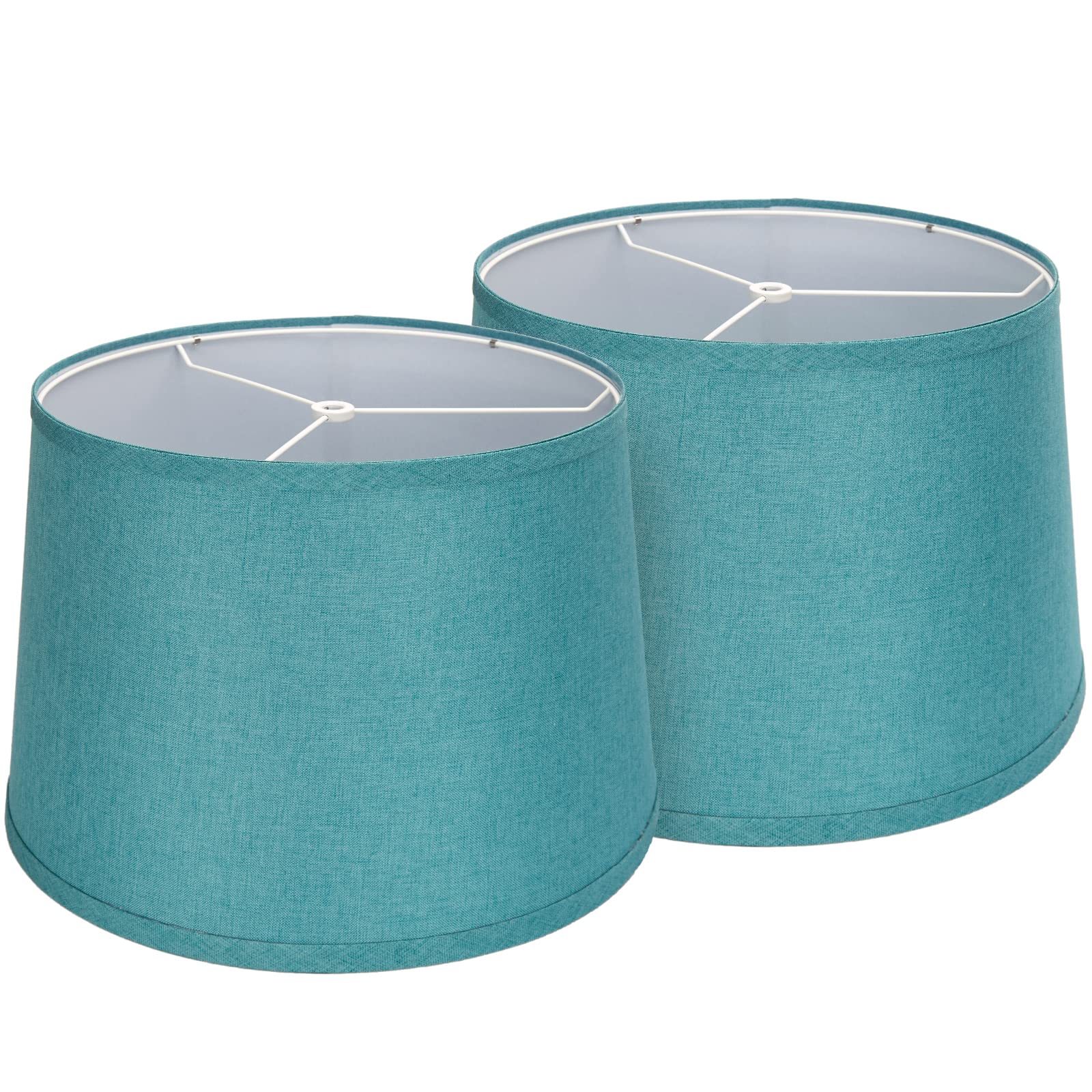 Lampshades Set of 2, Blue Lampshades for Table Lamps, Floor Lamps, 11.6" Top x 12.6" Bottom x 9.8" High, Fabric Drum Lampshades(Spider Fitter), Modern Lampshades Replacement, Assembly Required