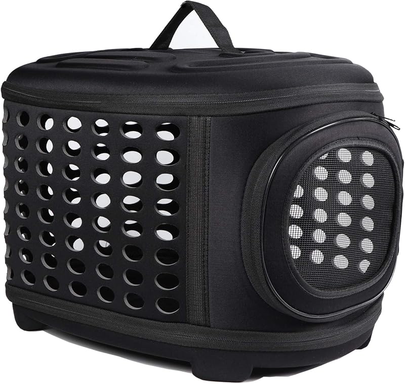 Collapsible Cat Carrier Hard, Travel Pet Carriers Bag for Small Dogs for Car Travel with Ventilation Guinea Pig 2 Small Cats Carrier Cage Dog Crate (Black)