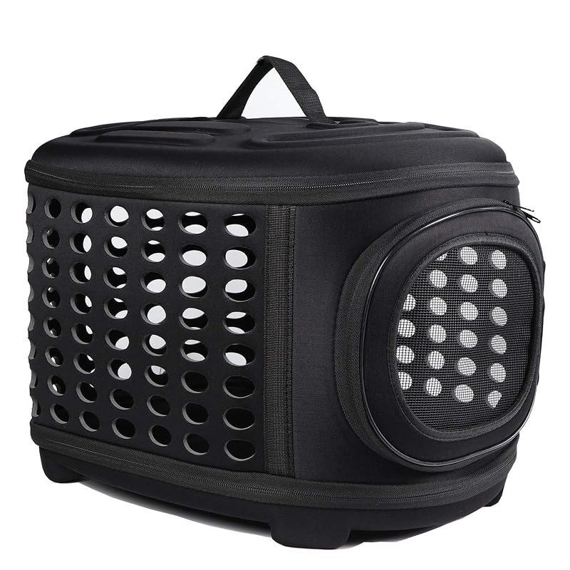 Caixa de Transporte Rígida e Dobrável para Gatos Yadier com Tela e 2 Portas Preta – 43,18 x 33,02 x 35,56 cm
