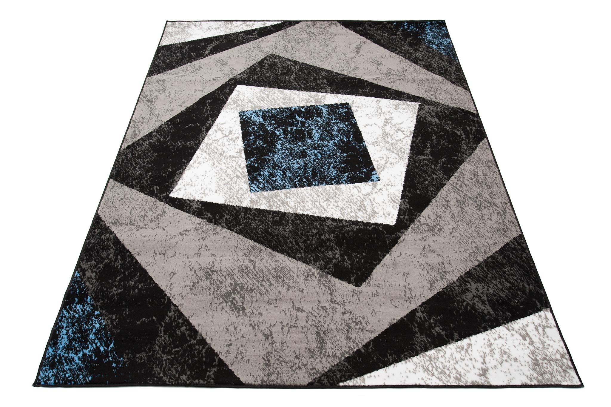TAPISO Dream Alfombra de Salón Dormitorio Habitación Infantil Oficina Sala de Estar Diseño Moderno Abstracto Cuadrados Azul Gris Negro Blanco Pelo Corto Suave 140 x 200 cm