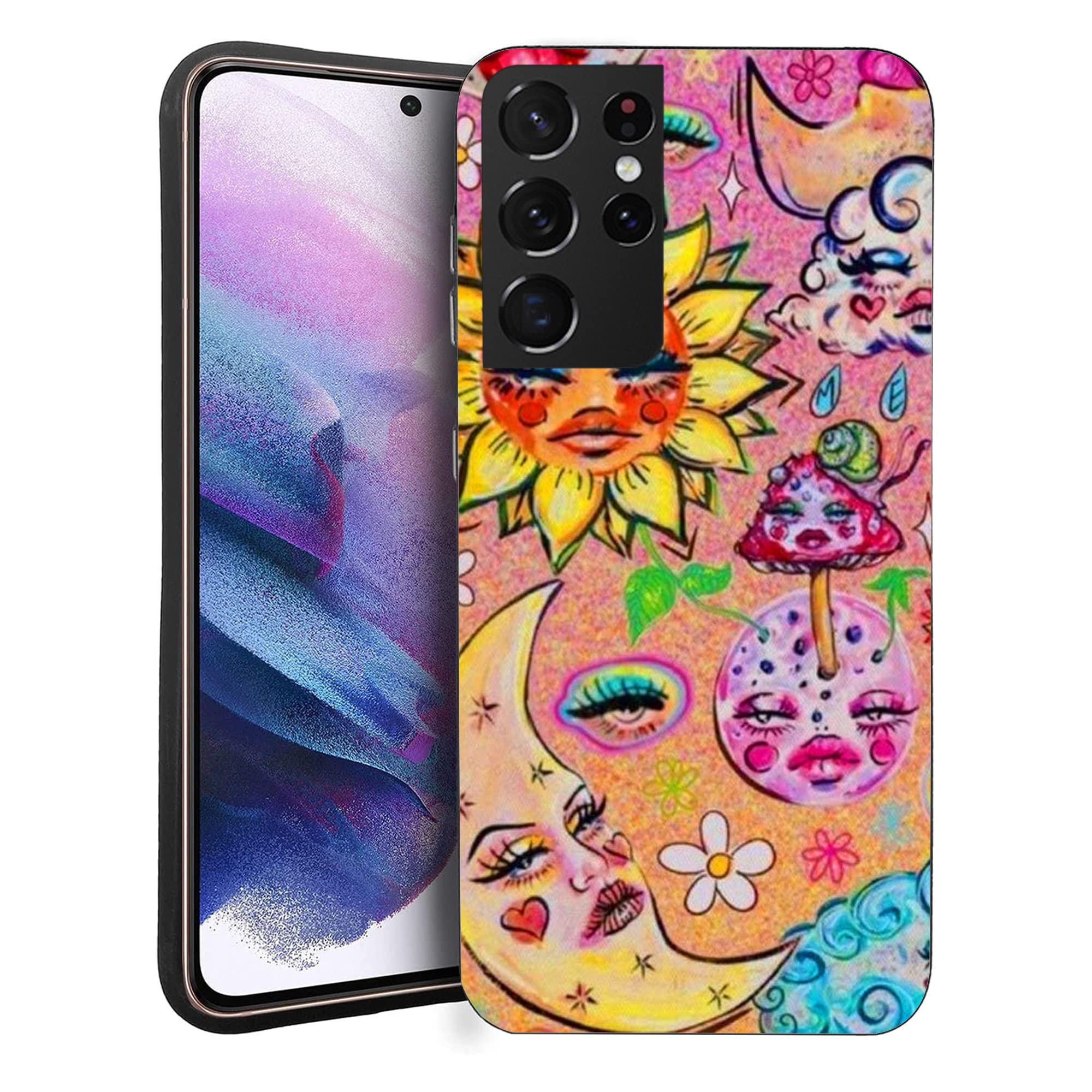 Compatible with Samsung Galaxy S20 FE Case, Moon and Sun Hippie Flower Indie Aesthetic Cute Phone Case Gift TPU Shockproof Protective Phone Case