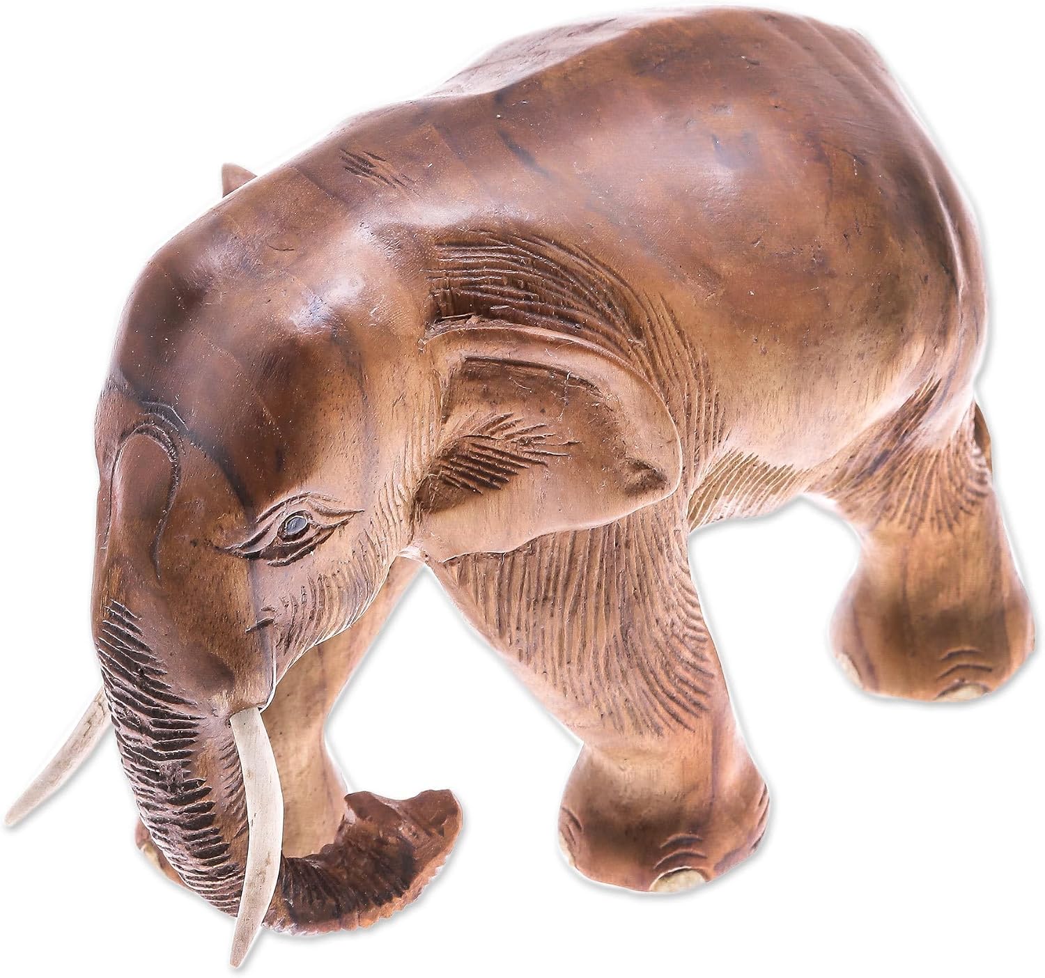 NOVICA Handmade Teak Wood Sculpture Elephant from Thailand Brown Wood Teak Animal Themed [4.3in H x 6.25in W x 3.7in D] 'Trip Through Nature'