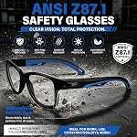 Safety Lunettes avec boucliers latéraux, anti-fog, ANSI Z87.1 Verre transparent résistant aux rayures, léger sans glissement pour le travail, le laboratoire et DIY