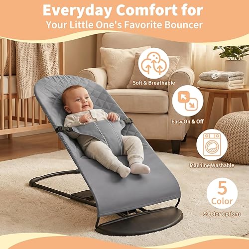 Miniatura 5 de Asiento de tela para gorila para BabyBjorn Funda de repuesto compatible con BabyBjörn Bouncer Bliss, lavable a máquina (gris)