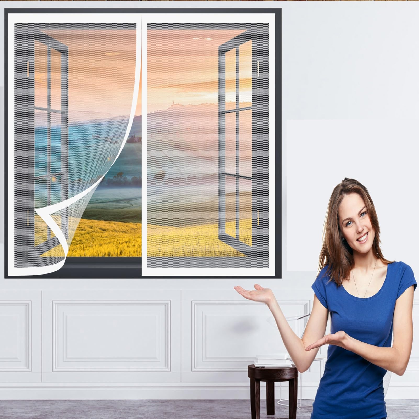 Doguo White Window Screen Mosquito Netting 112 X 118 Cm(44 X 46Inch) Mosquito Net Window Mesh Mosquito Bug Protection Without Drilling Easy To Install Fly Net For Windows For Windows Doors Patio,