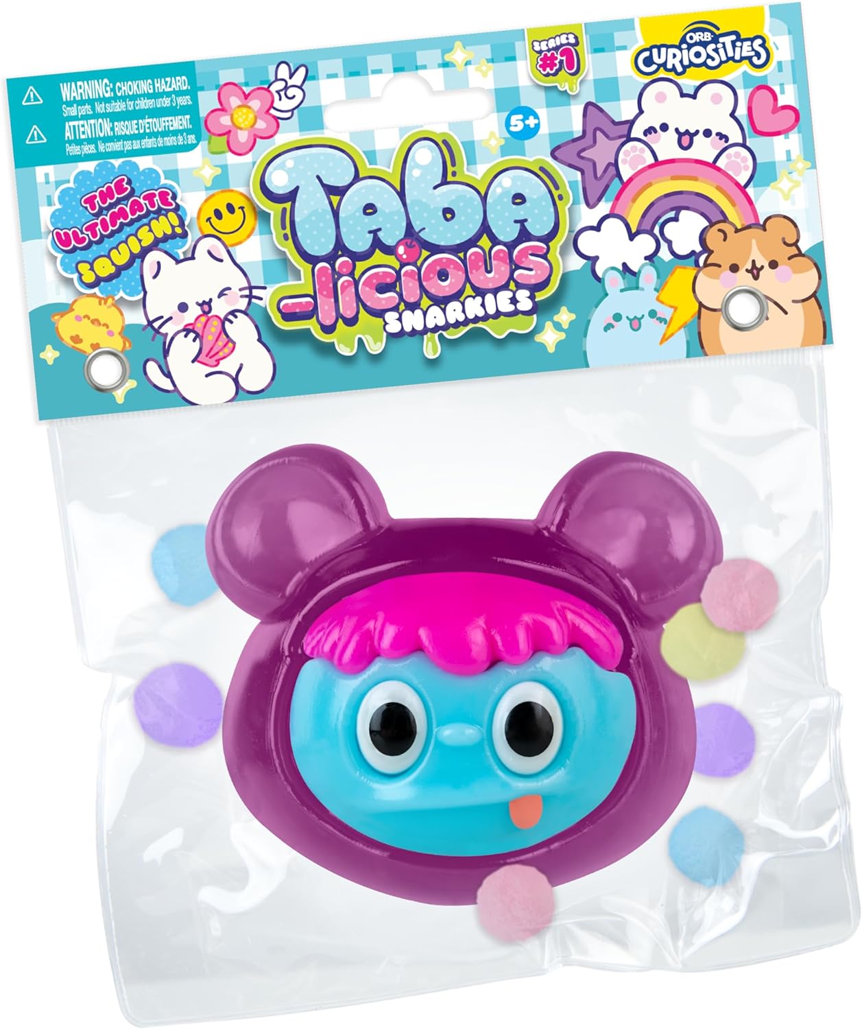 ORB Tabalicious Cuties TABA Squishy Bear Cutie Toy - Fun Halloween TABA Squishy Toys - Cute Soft, Sticky Pink Haired Bear Animal Squishies - Kawaii Sensory Fidget Toys for Kids and Adult
