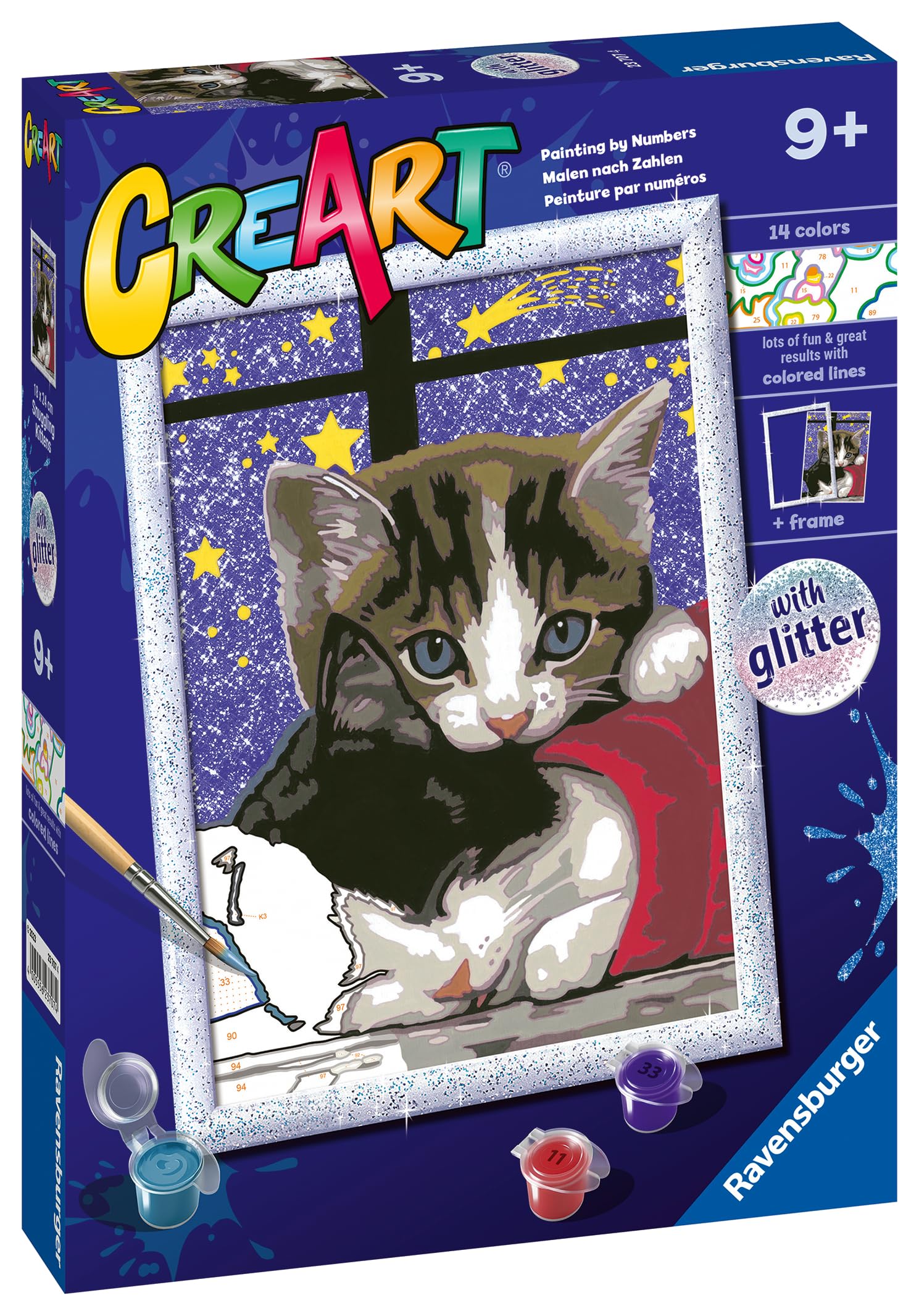 Ravensburger CreArt: Gufetto – Dipingere con i Numeri per Bambini 7+ Anni, Kit Pittura con Tavole, Cornice, Pennello e Colori Inclusi, 14 x 19 cm, Idee Regalo