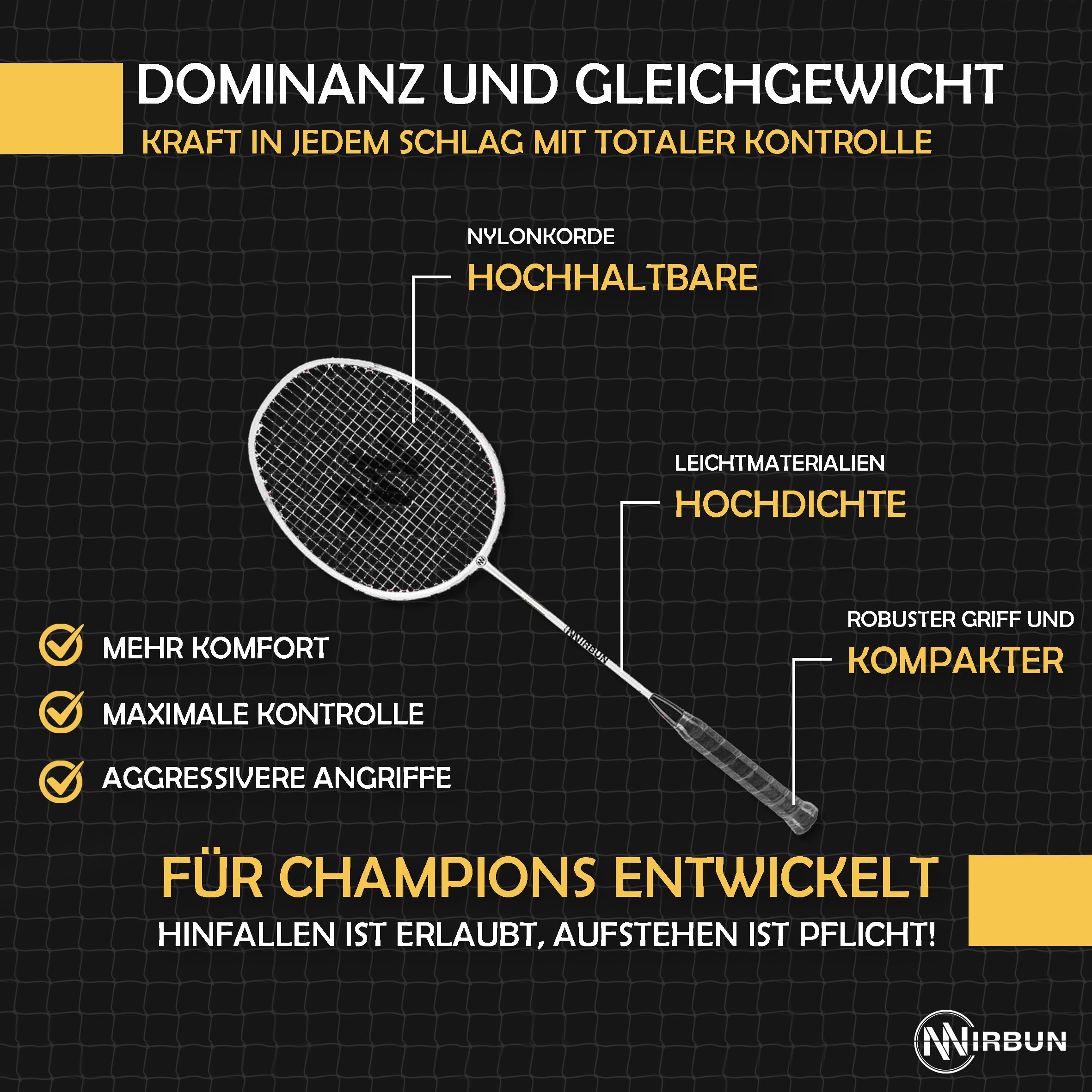Badminton-Set für 4 Spieler mit Netz | Professionelle Schläger + 3 Federbälle + Tragetasche | Robuster Metallrahmen | 5,1 m Netz | Familienspiel für drinnen und draußen