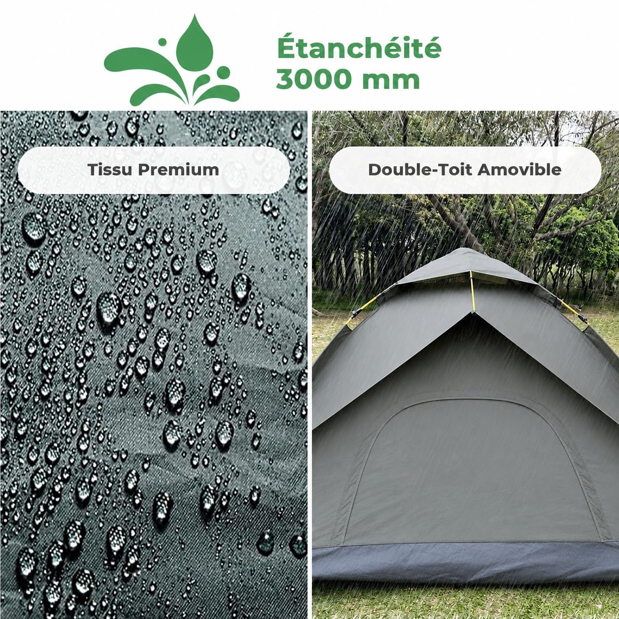 Tente de Camping pour 3 Personnes, Tente dôme à Montage Rapide avec Toile extérieure Amovible, Toile intérieure 205x205x135cm, imperméable et Coupe-Vent, pour Camping, randonnées à Moto et Festivals