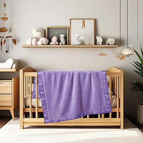 Miniatura 3 de Pro Goleem Manta de vellón para bebé con ribete satinado de 2 pulgadas, manta de felpa suave para niños y niñas para bebés, color morado, 30 x 40