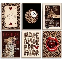 Tendy Leopard Wall Art Cheetah Canvas Prints Leopard 8 Ball Wall Decor Preppy Aesthetic Pictures Fashion Cheetah Poster Y2k Dorm Room Painting Funky Chic Artwork for Bedroom 8x10x6 Inch Unframed