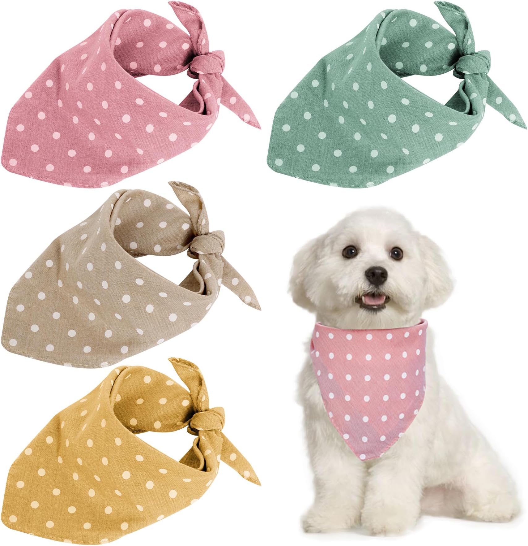 Yymobt5 Pcs Puppy Cat Scarves Polka Dot Dog Bandana Cotton Fabric Pet Triangle Scarf for Dogs Cats Daily Handkerchief Accessories for Small Medium Large Puppies Cats, 5 Colors