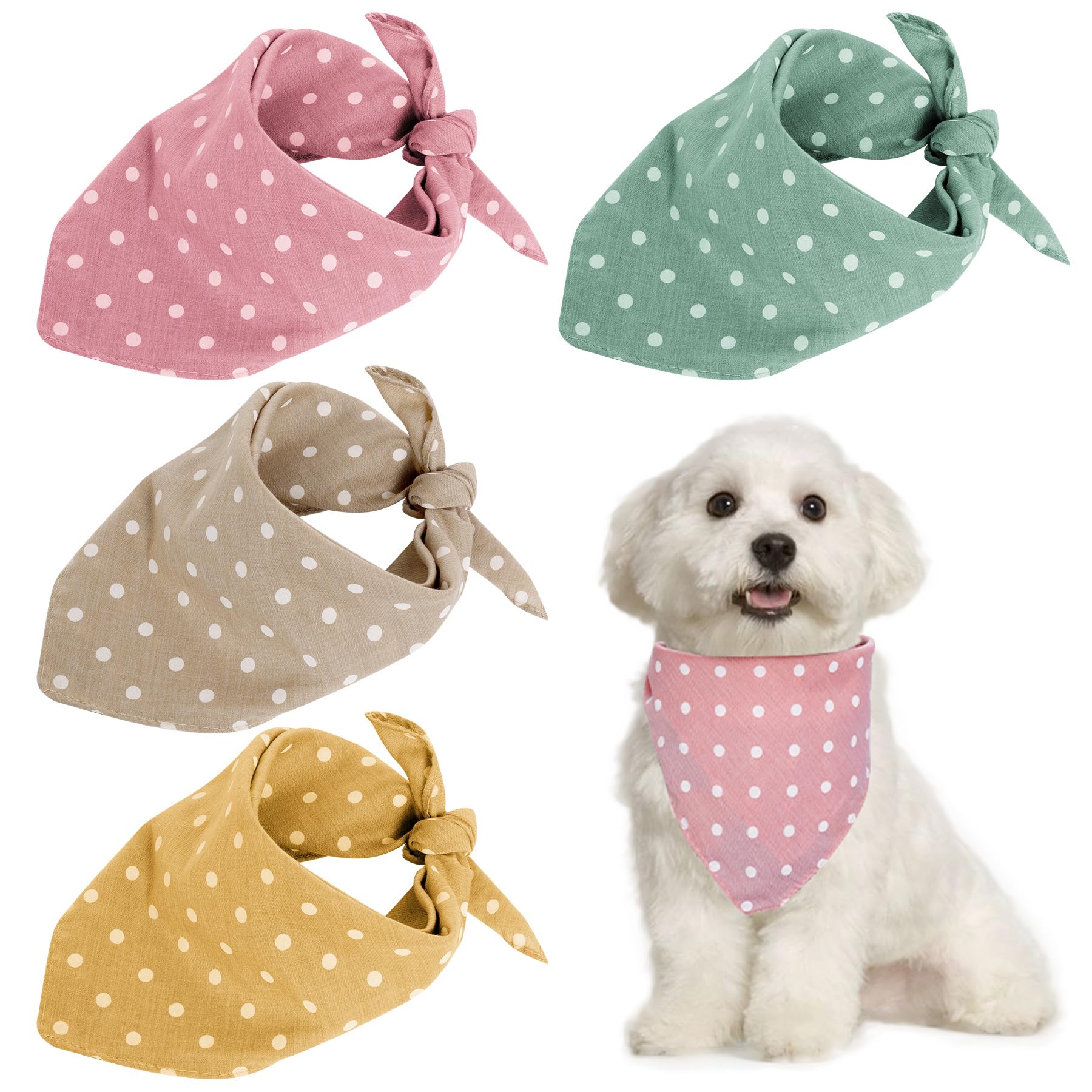 Yymobt5 Pcs Puppy Cat Scarves Polka Dot Dog Bandana Cotton Fabric Pet Triangle Scarf for Dogs Cats Daily Handkerchief Accessories for Small Medium Large Puppies Cats, 5 Colors