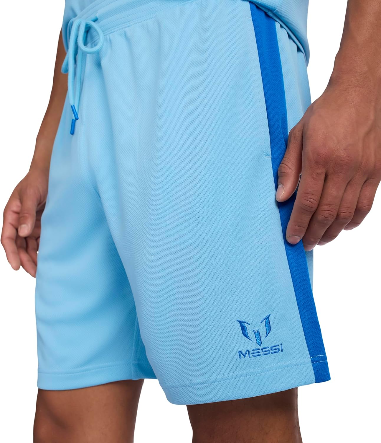 Messi Mens Lifestyle Closed Eye Mesh Shorts with Drawstring, Comfortable Fit, 100% Polyester - Image 2