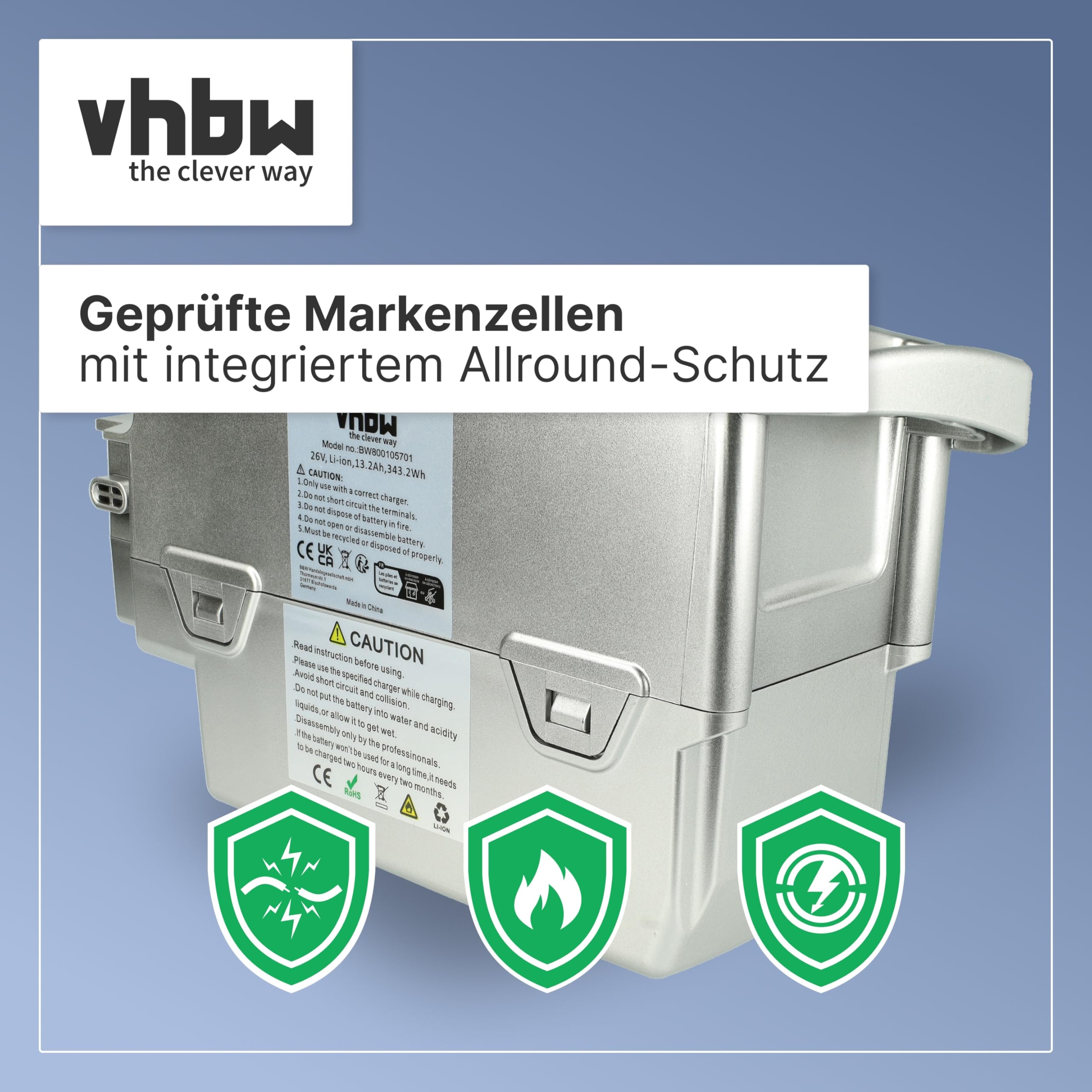 vhbw Zamiennik akumulatora do NKY265B2, NKY266B02, NKY266B2, NKY267B02, NKY267B2, NKY269B02 do roweru elektrycznego (13,2 Ah, 25,2 V, litowo-jonowy), szary