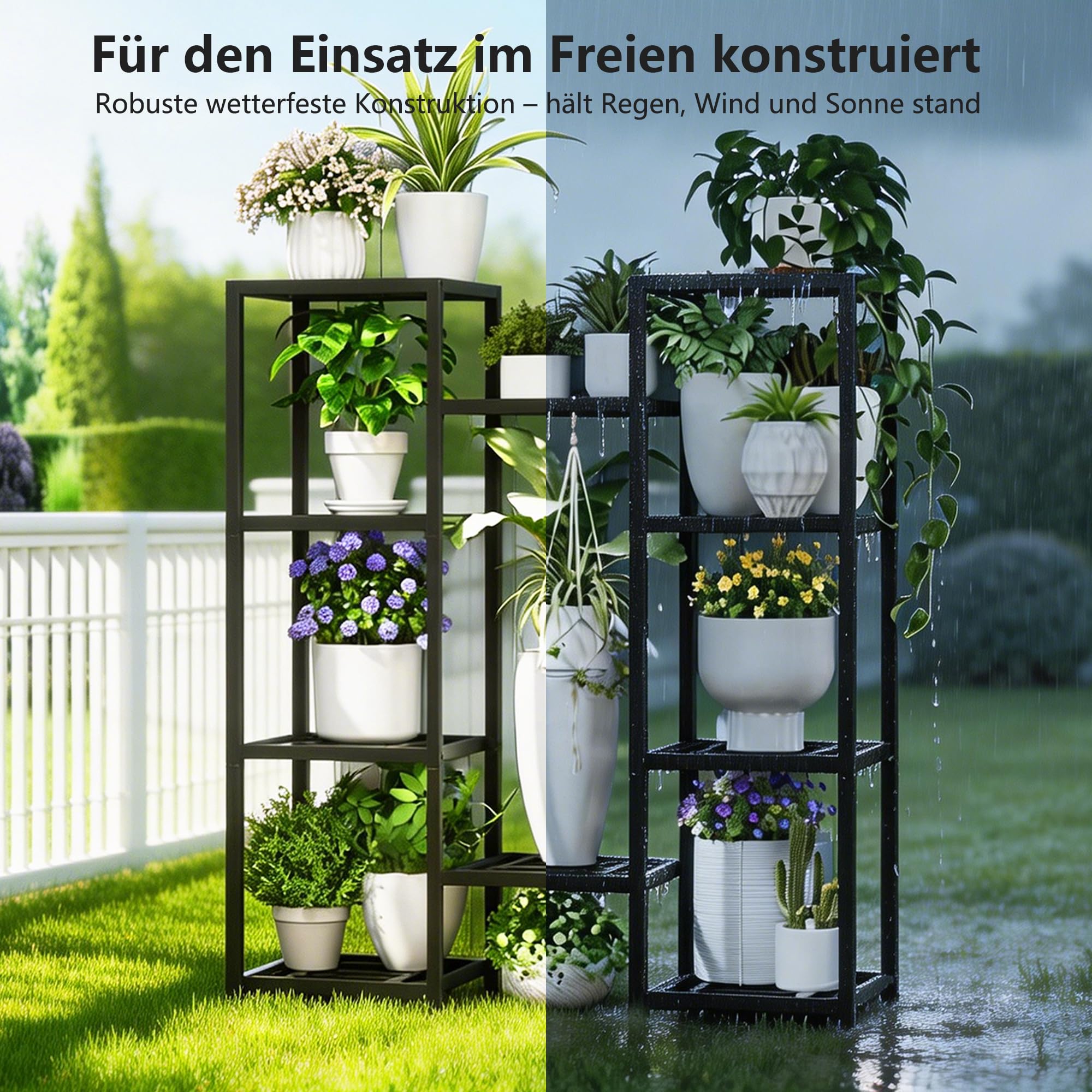 Pflanzenständer Indoor Outdoor,10 Etagen Metall Blumenständer,127 cm hoch rostfest Blumenhocker,schwarz Pflanzenregal für Wohnzimmer Terrasse Zuhause,Garten,Balkon, Büro,Wohnzimmer