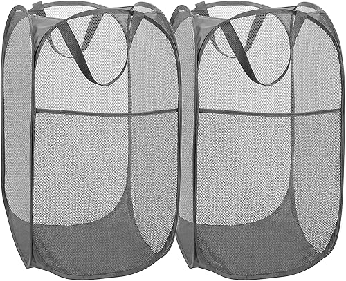 Miniatura 29 de BATTOO Cesta de lavandería emergente de malla fuerte de lujo con bolsillo lateral, plegable para cuarto de lavandería, baño, habitación de niños