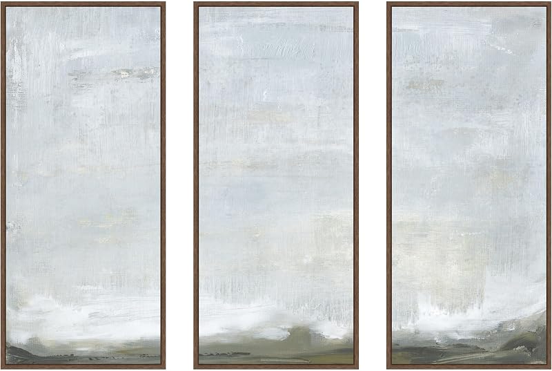 Panel de paisaje abstracto azul, lienzo enmarcado de 3 piezas, juego de arte de pared de Naomi Hink NLS Design, Sylvie Walnut moderno contemporáneo, arte abstracto para decoración de pared