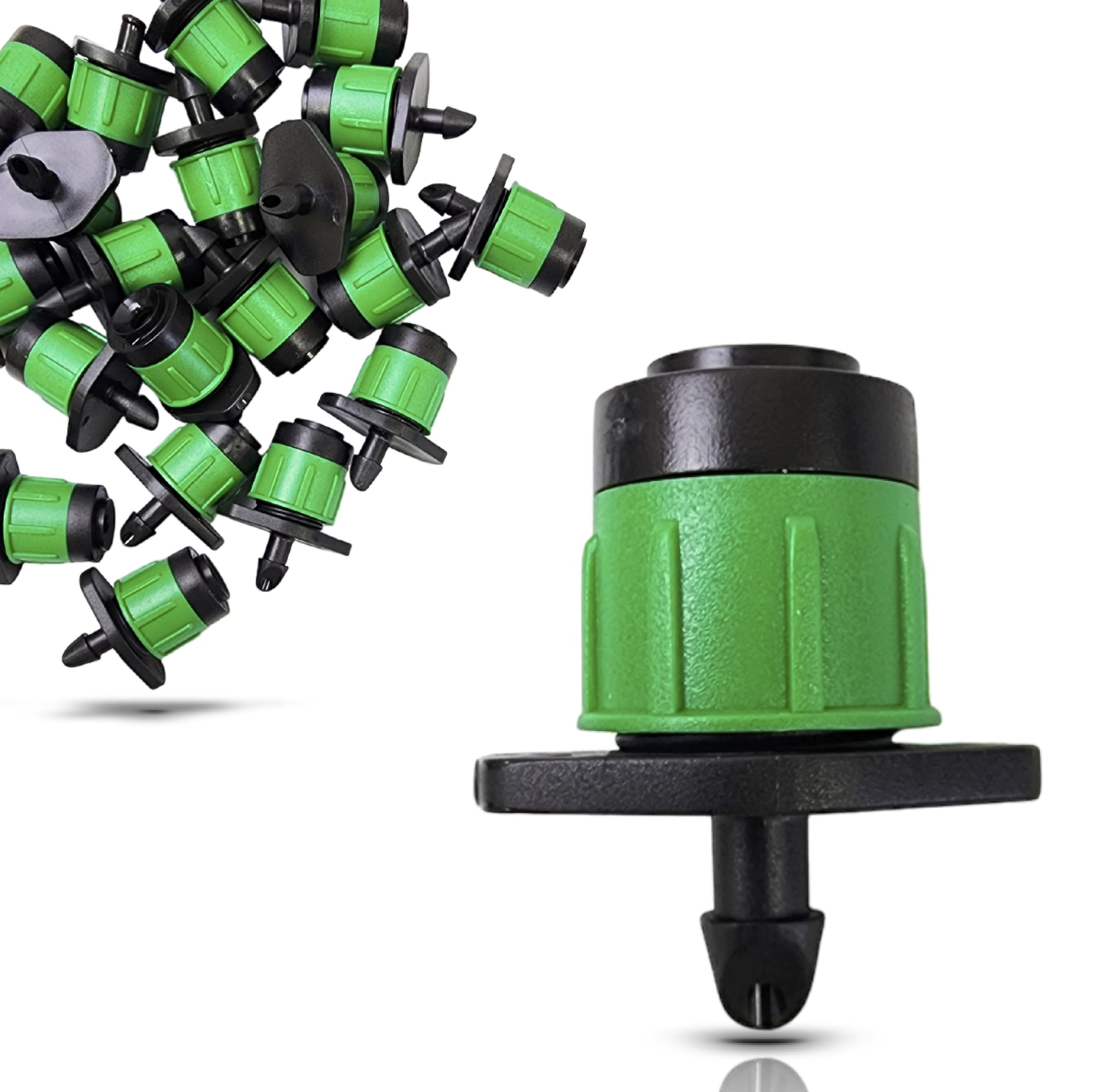 Paquete de 25 – Emisor de goteo de 360 grados de 1/4 pulgadas en pulverizador de estaca de 6 pulgadas, flujo ajustable de 0-20 GPH, se adapta a tubos de riego de 1/4 (4-6 mm) – Micro goteros de
