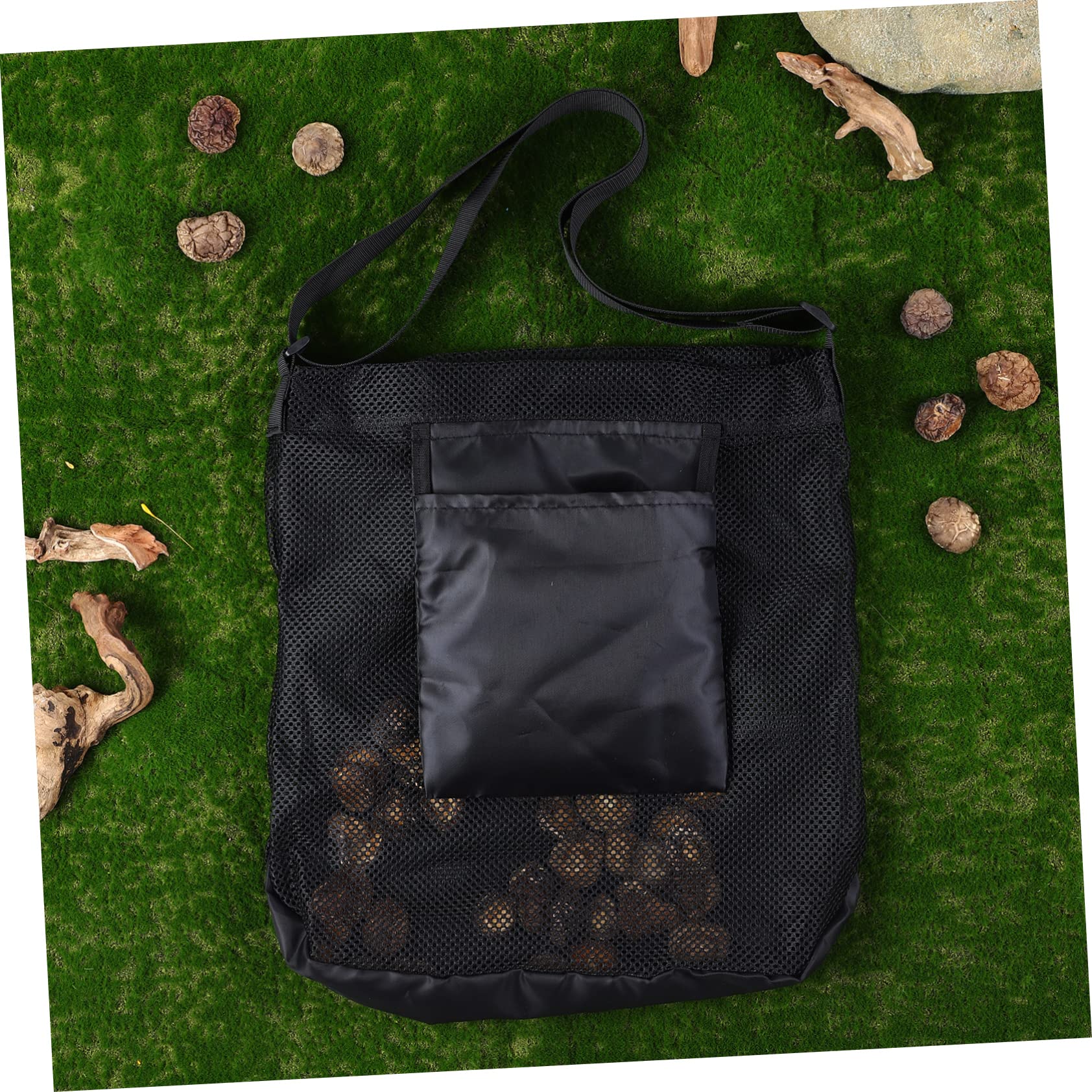 Bolsa de Forrajeo para Setas 2 Piezas de Poliéster Negro | Bandolera y Base Rígida, Malla Transpirable, Pensada para Recolección en Salidas al Bosque