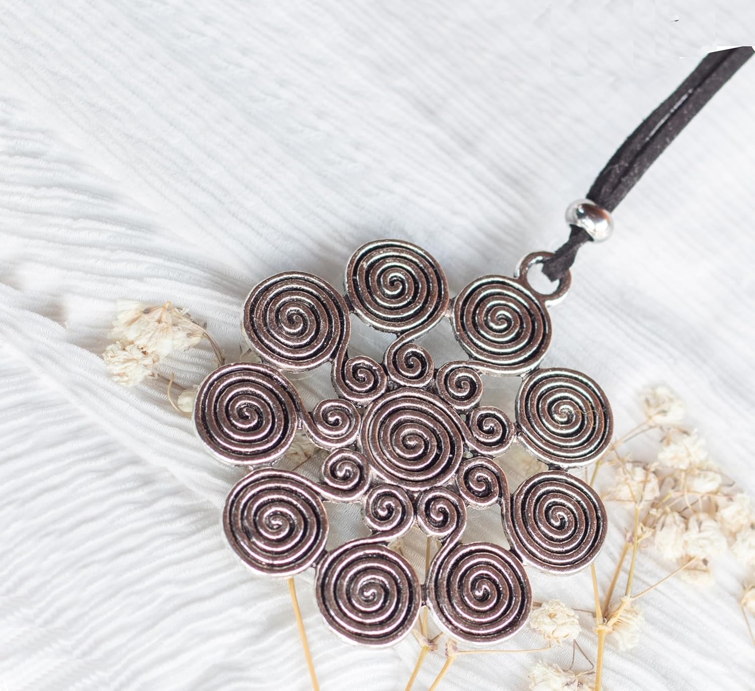 -Women's Necklace Celtic Spiral and Zamak with Antique Silver Finish – Ethnic Boho Sun Pendant Handmade – Large Pendant Amulet Talisman with Adjustable Chain - Image 5