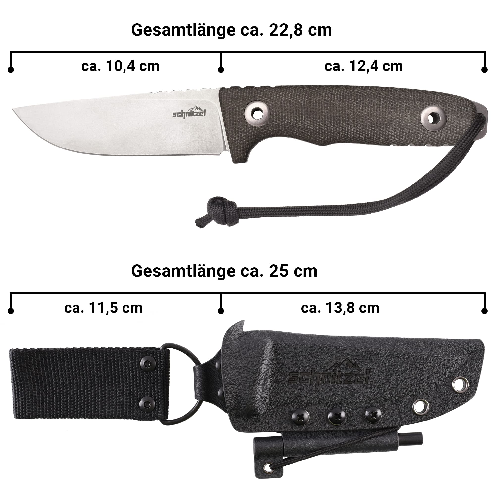 SCHNITZEL TRI Outdoormesser - Special Edition - Sonderedition, Full-Tang | Feststehendes Messer mit ca. 10,4 cm langer Klinge aus CPM 3V Stahl, Micarta Griff, Kydex Scheide mit Dangler-Tragesystem