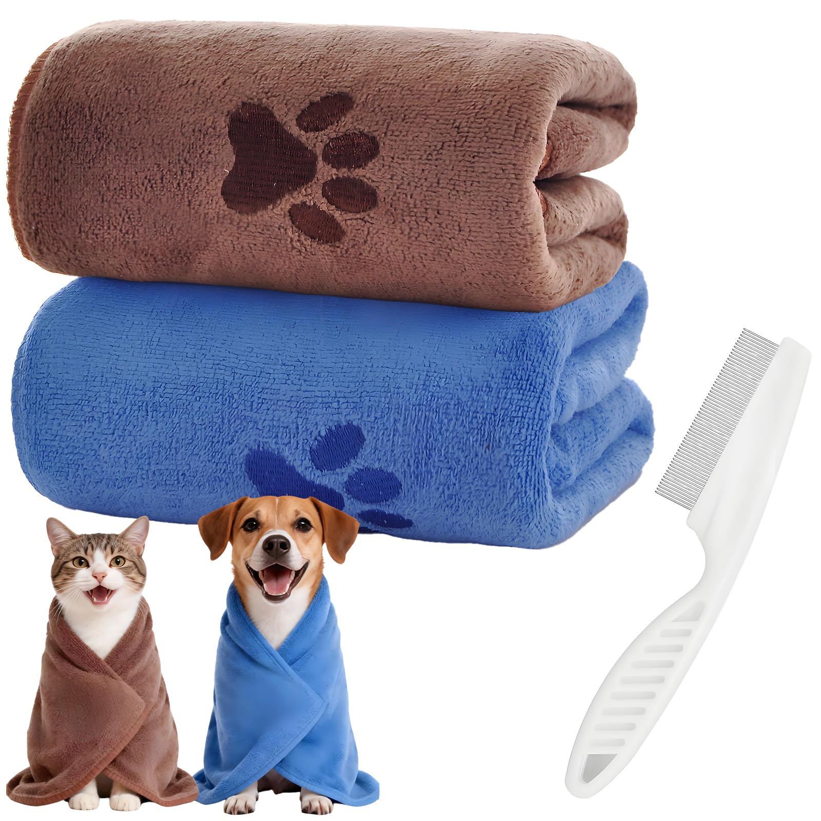 JIESHEPR 2 Pcs Quick Drying Dog Towel, Dog Towels for Drying Dogs, Microfiber Dog Towel, Dogs Towels for Drying, for Puppies, Cats and Other Pets Bath, Rain, Travel, Dark Brown and Blue (35×75cm)