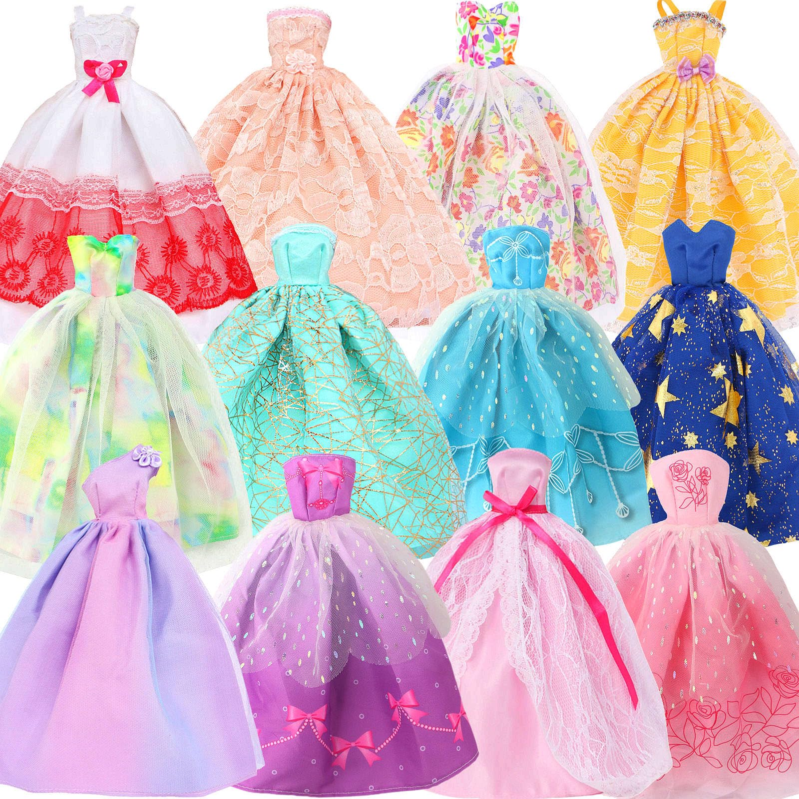 BJDBUS 5 Pcs Handmade Wedding Dress Party Gown for 11.5 Inch Girl Doll Clothes Accessories Random Clothing Set