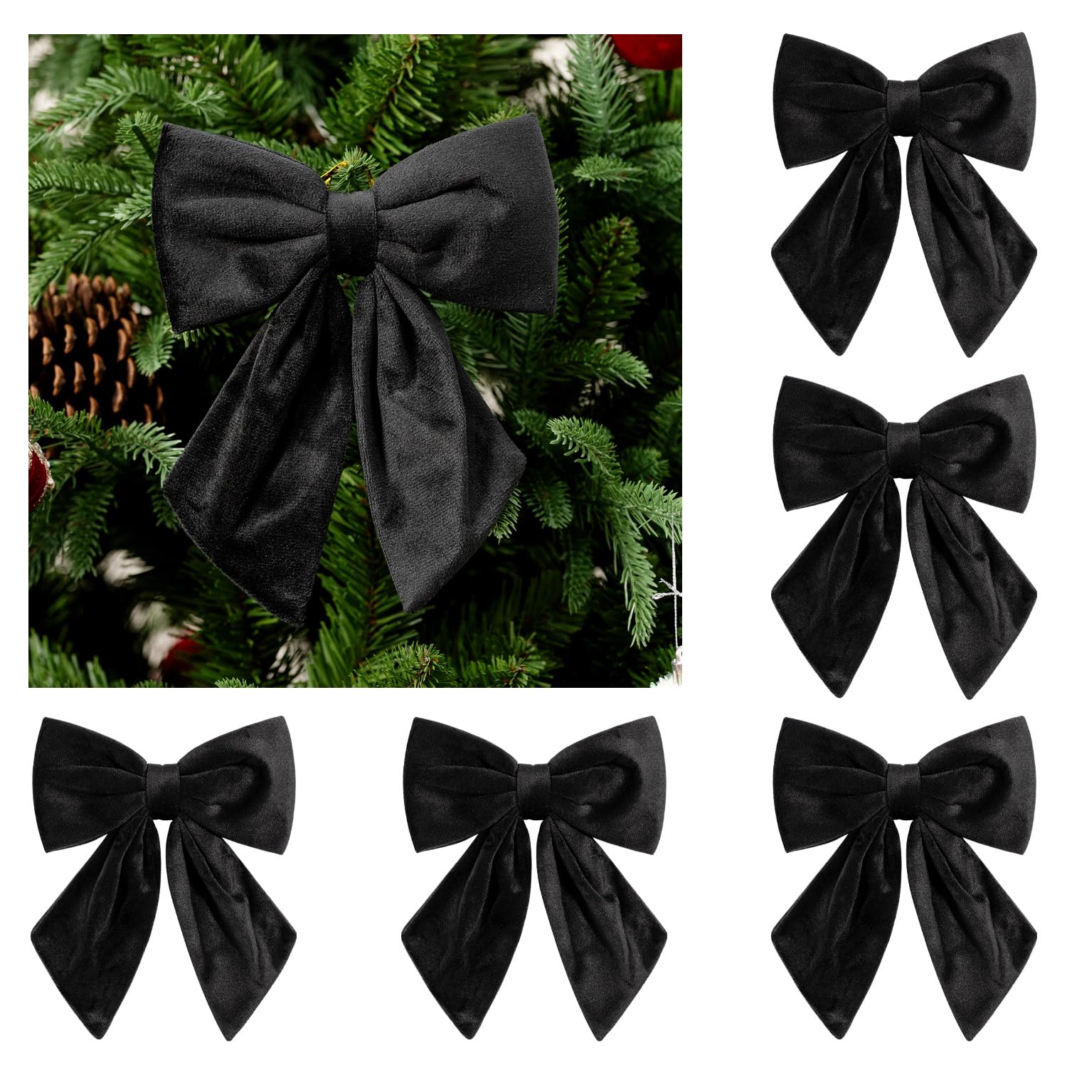 6 Pcs Christmas Flannel Bows 7×7 Inch Plush Sophisticated Bow (Black) — image 1