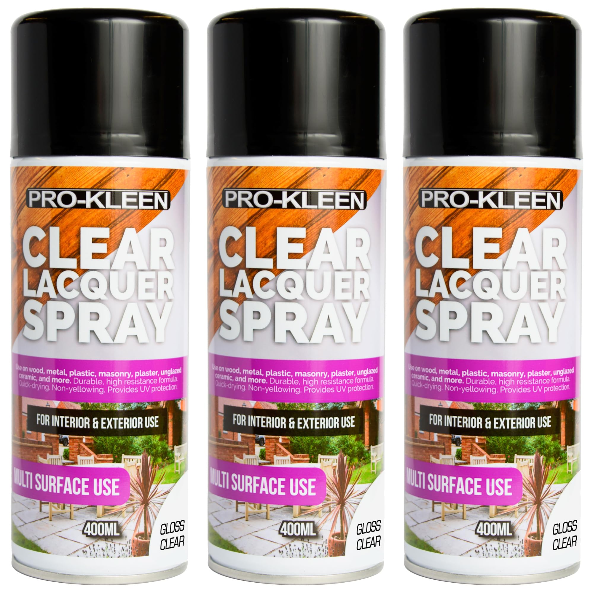 Pro-Kleen Clear Gloss Lacquer Spray 400Ml X3 Protects & Seals Fast Drying Formula from B&Q