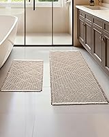 Furicher Waffle Bath Mat Set 2-Piece Non-Slip Ultra Absorbent Boho Brown & White Rugs 20x47 + 18x30 Machine Washable