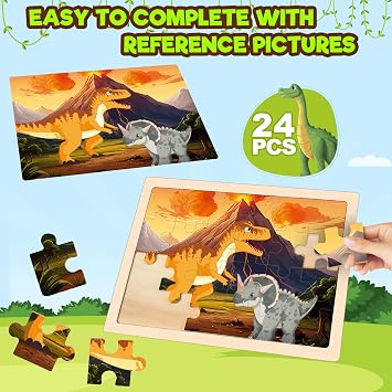 Wooden Puzzles Dinosaur Toys for Kids Ages 3-5, 4 Packs Jigsaw Dino Puzzles for Kids Ages 4-6, Educational Boards Game Gifts for 3 4 5 6 Boys Girls