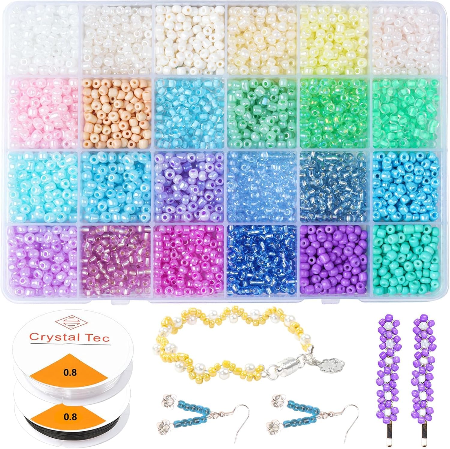 Prettme 4mm Glass Seed Beads Kit for Bracelet Making, 3360pcs Pastel Small Craft Beads in 24 Colors,Pony Beads Perfect for Jewelry Making DIY Bracelets Necklaces and Crafting — image 1