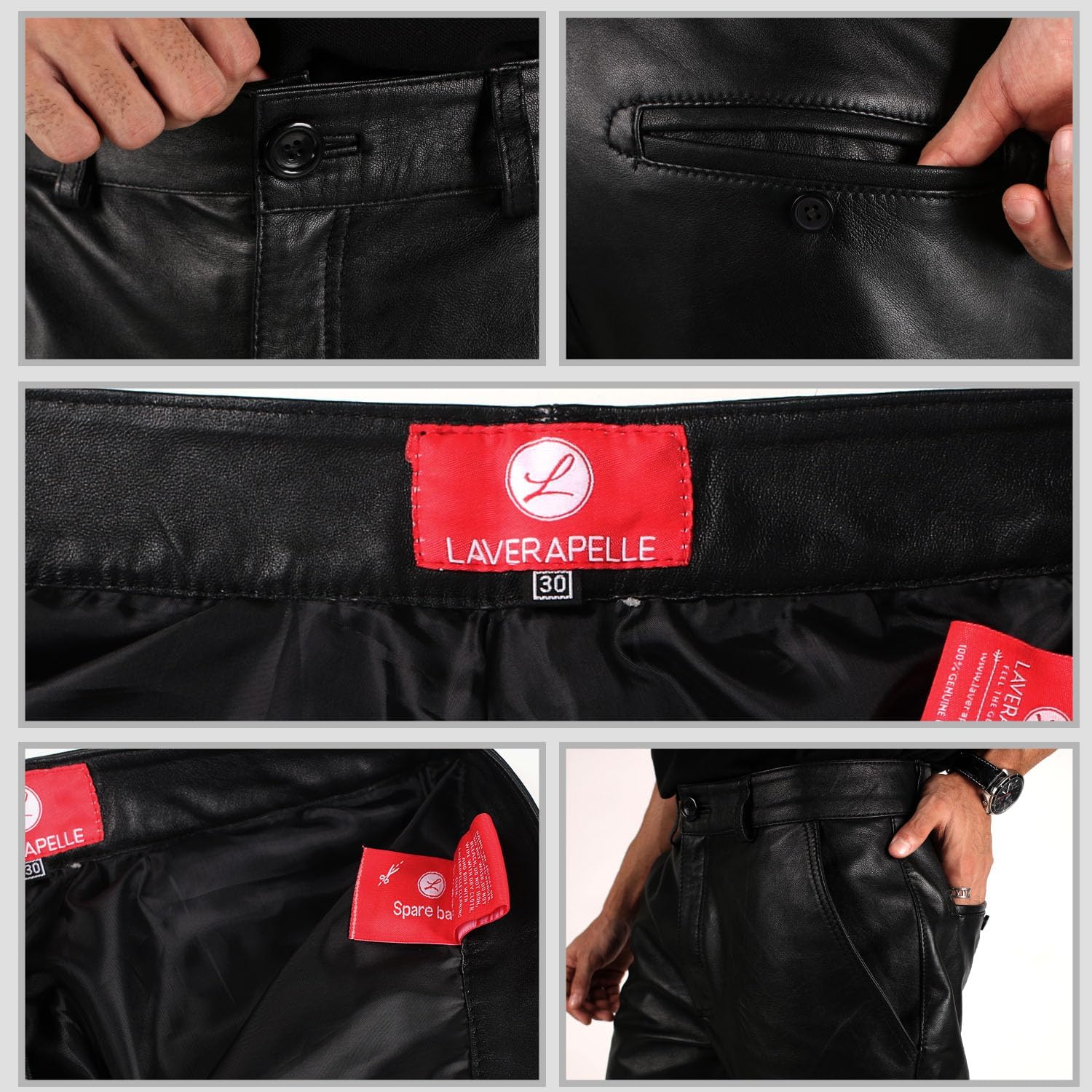 Laverapelle Men's Genuine Lambskin Leather Pants (Black, Leather Jeans) - 2504002 - Image 6