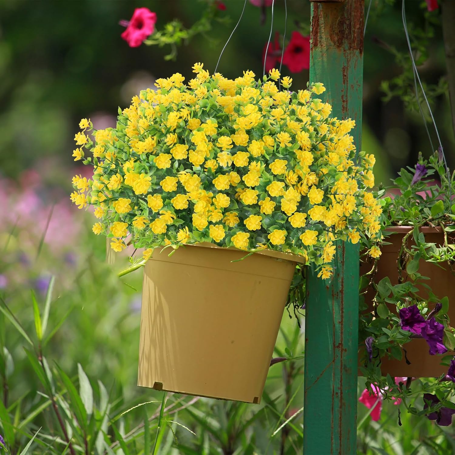 Ageomet Artificial Flowers for Outdoor Decoration, UV Resistant Fake Plastic Flowers Bulk Faux Plants for Spring Indoor Outside Garden Porch Window Box Wedding Home Decor (Yellow)