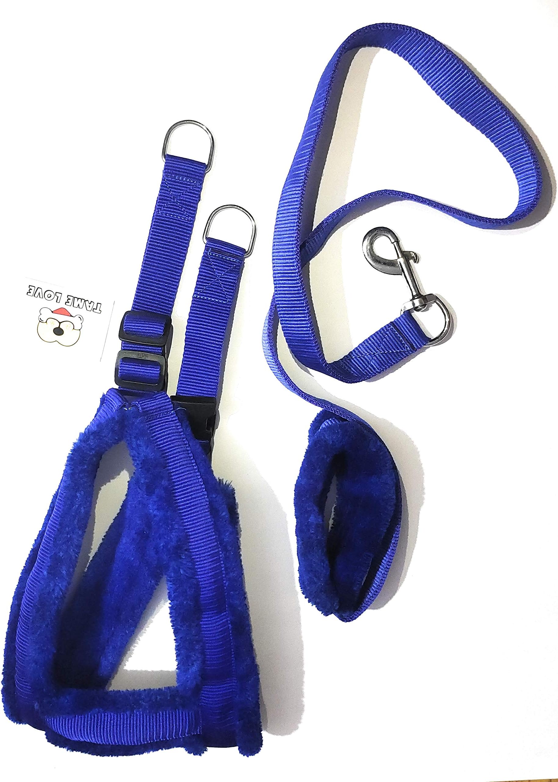 Tame Love™ Choke Free and Pulling Free Padded Easy Control Adjustable Chest Belt Harness and Lead Belt with Fur for Medium Dog of All Breeds (Blue Color, 1 Inch)
