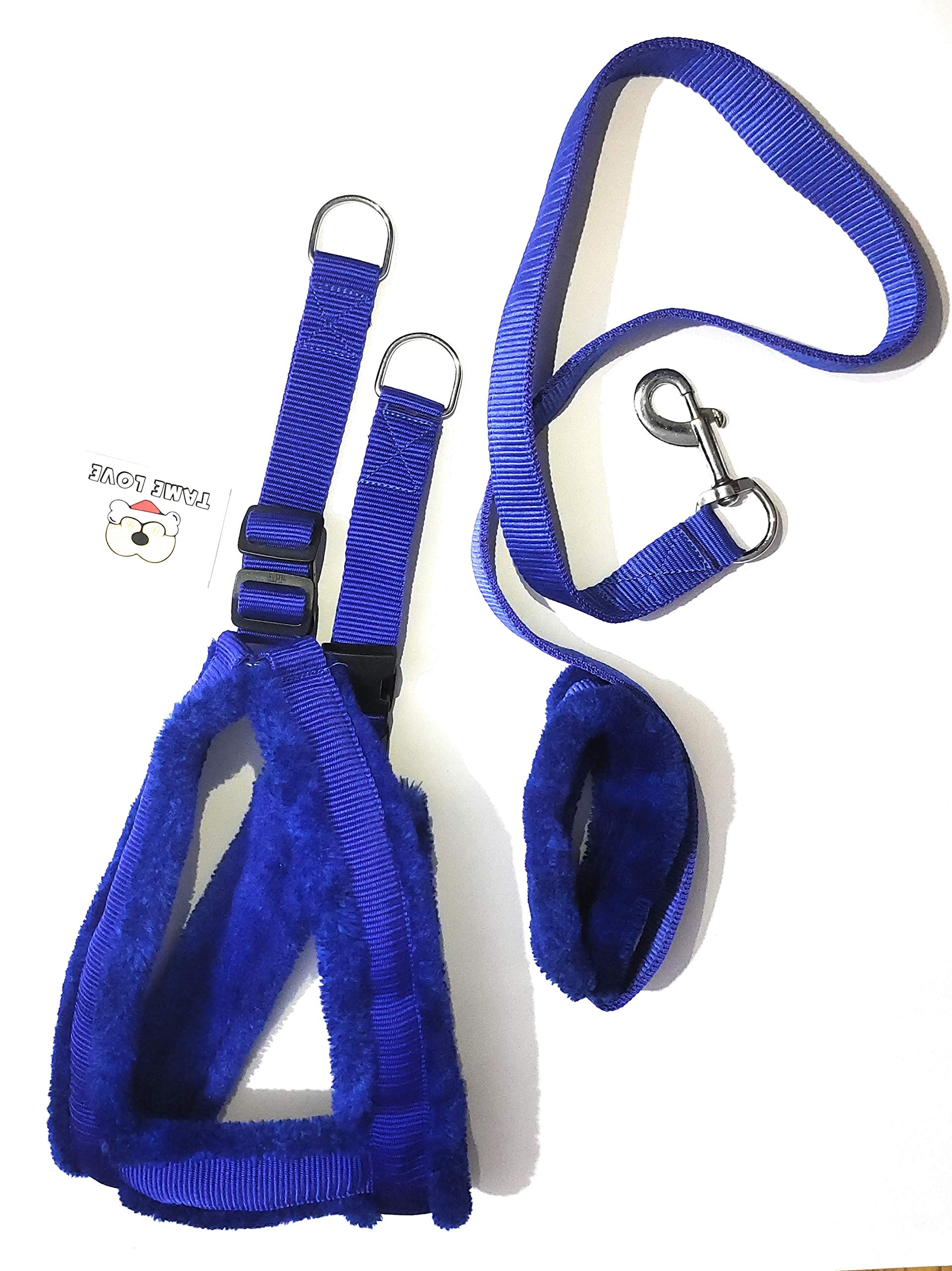 Tame Love™ Choke Free and Pulling Free Padded Easy Control Adjustable Chest Belt Harness and Lead Belt with Fur for Medium Dog of All Breeds (Blue Color, 1 Inch)