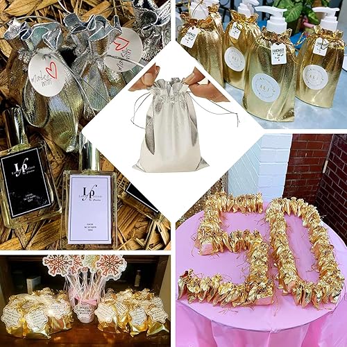 Miniatura 5 de Efavormart - Paquete de 10 bolsas de regalo de poliéster cojo dorado metálico de 5 x 7 pulgadas, bolsa de tela brillante con cordón