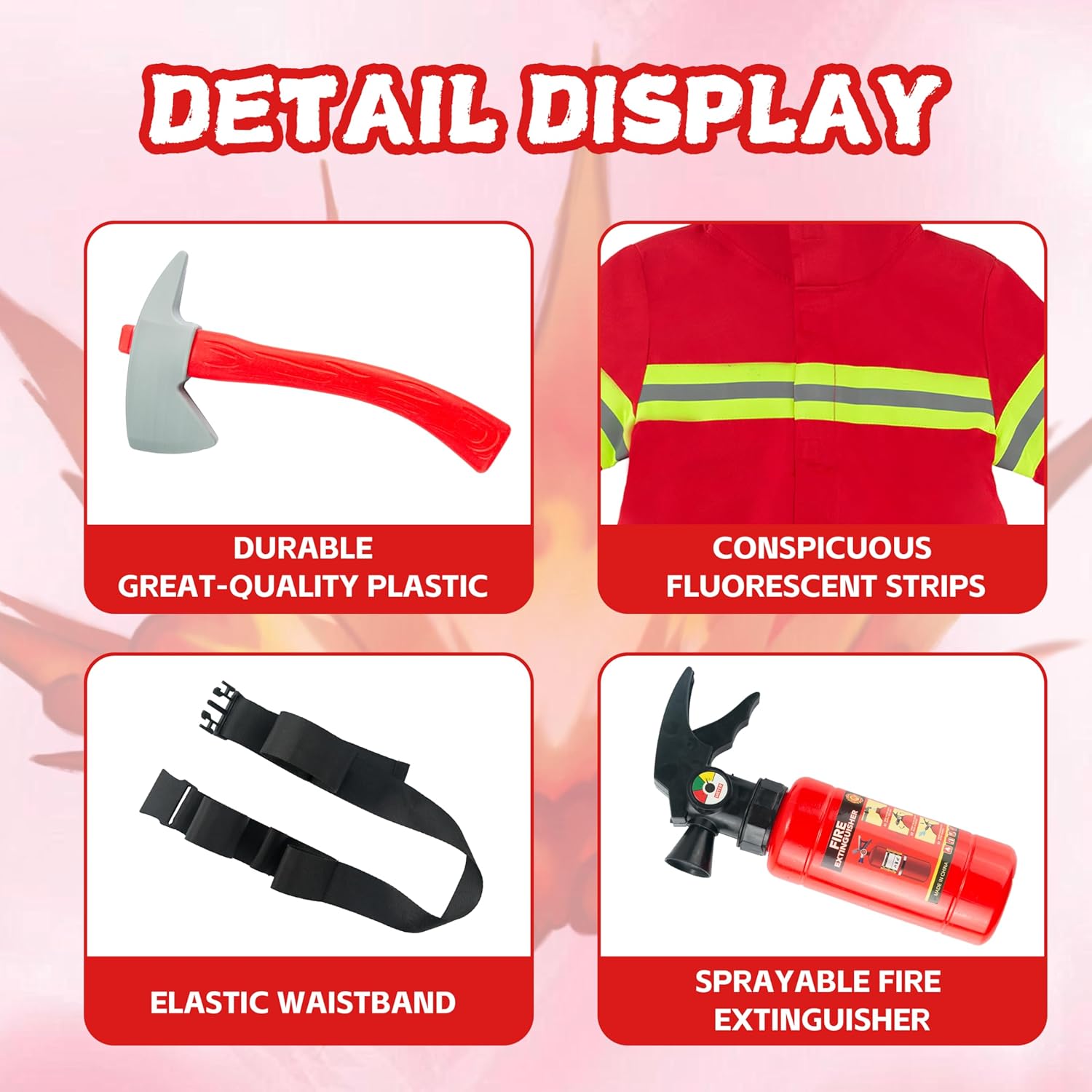 Breevo Firefighter Costume for Kids 2T-6, Halloween Fireman Costume for Boys Girls