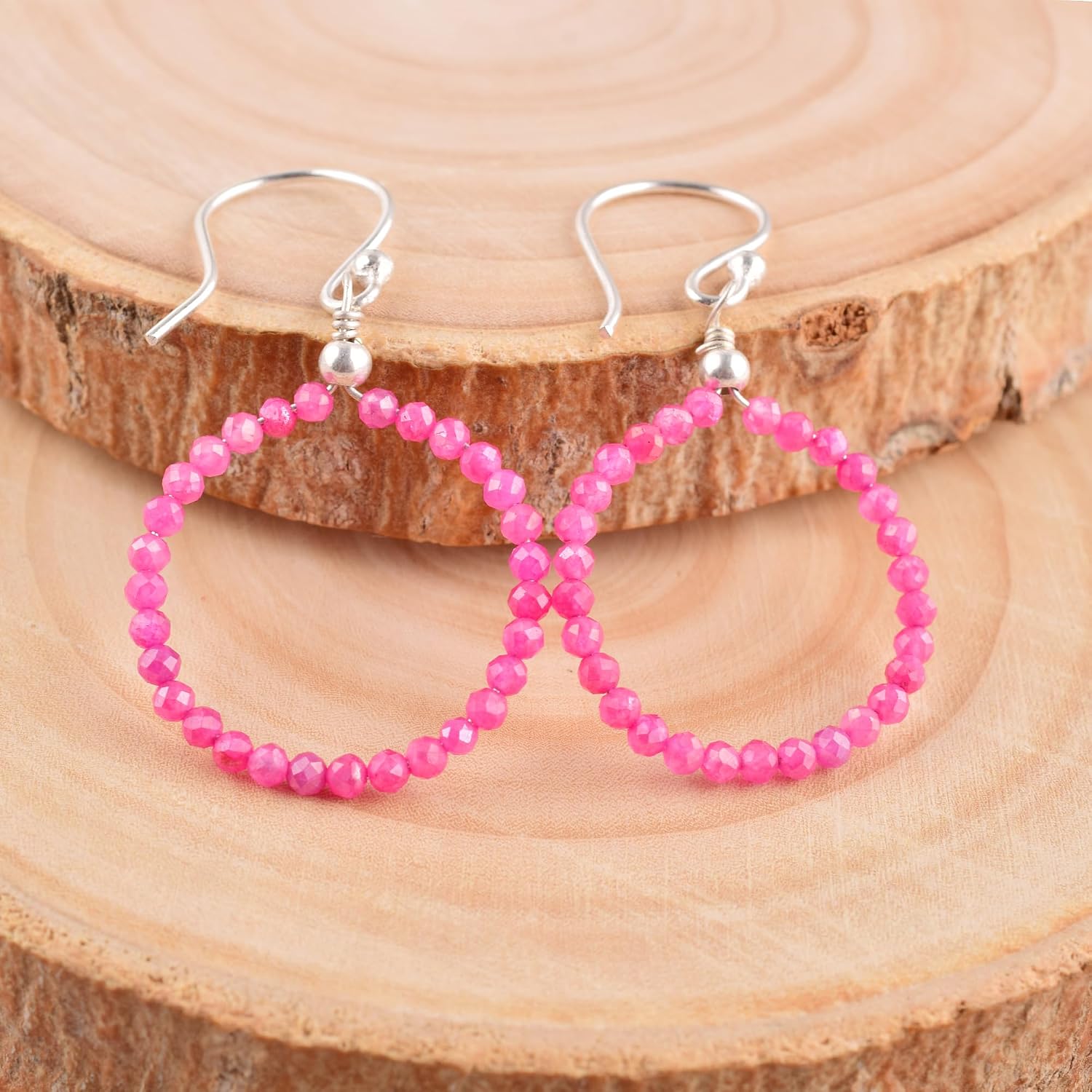 Earrings, Natural Gemstone Micro Faceted Beads, Birthstone Crystal, Jewelry for Women, Chakra Energy Healing Crystals Jewelry in Silver Plated - Image 3