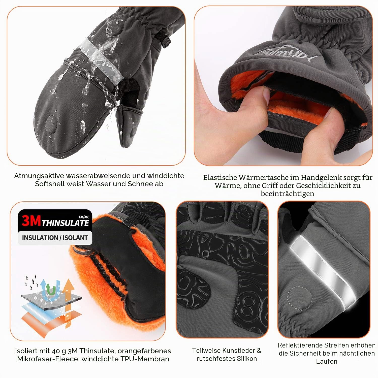 Palmyth Eisfischhandschuhe, umwandelbare Fäustlinge, Flip-Fingerless-Fäustlinge mit 3M, warm für kaltes Wetter und Winter für Männer und Frauen