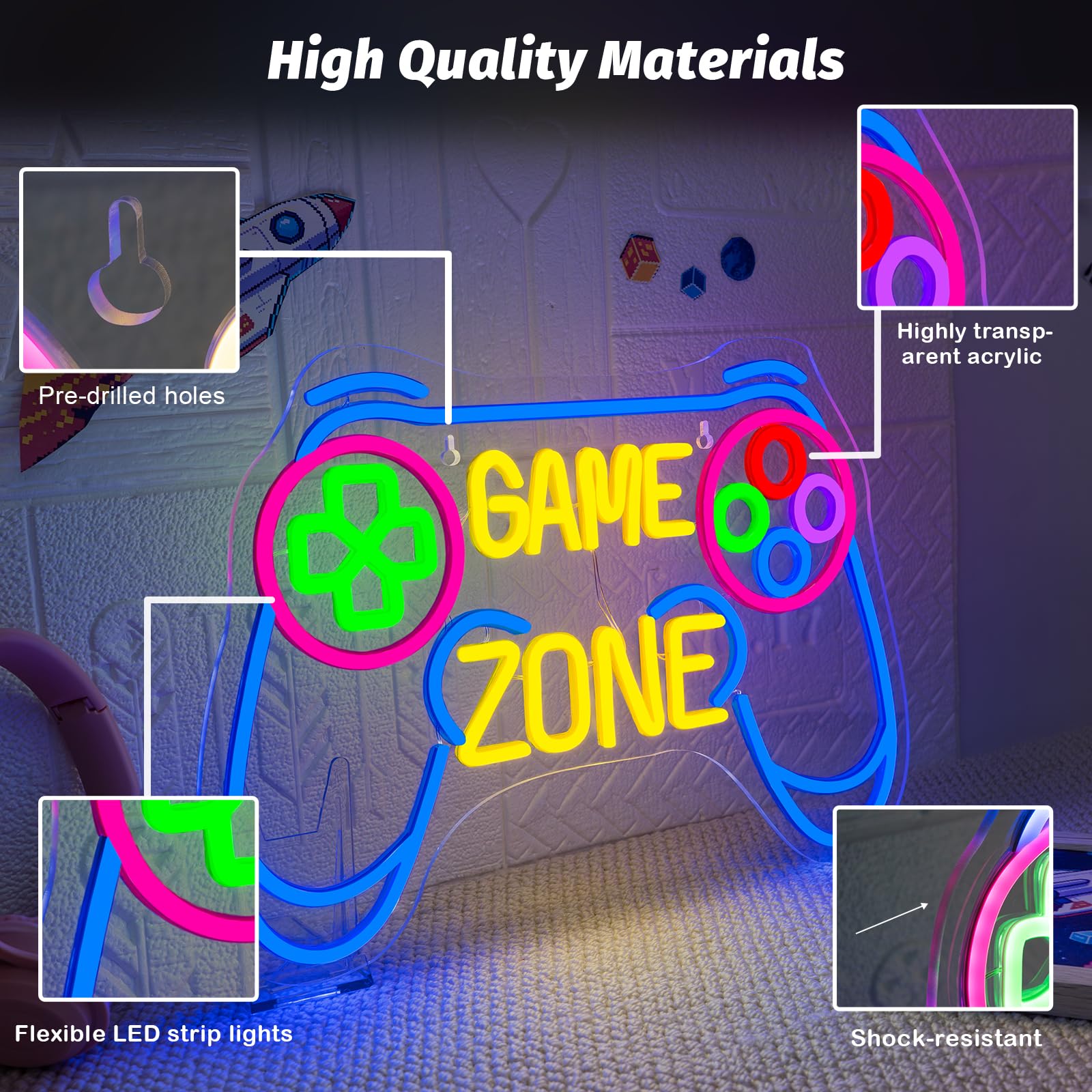 Game Zone neonowa tabliczka do dekoracji ściany, neonowa tabliczka LED do pokoju zabaw, pomysł na prezent dla chłopców, dzieci i graczy, dekoracja pokoju dla chłopców