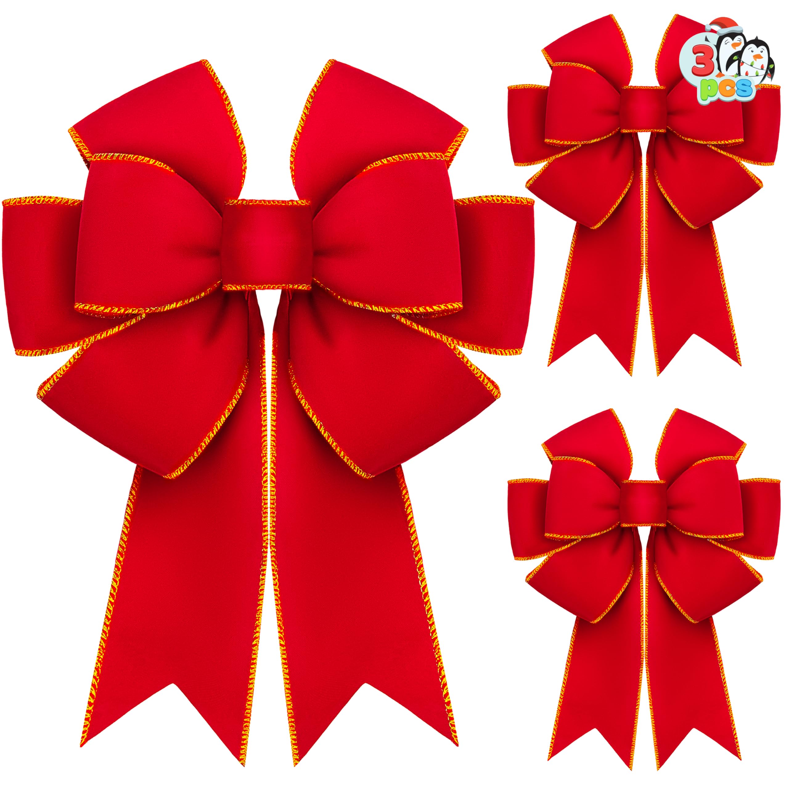 JOYIN 3 fiocchi di velluto rosso 35,6 x 30,5 cm per Natale, grandi fiocchi di Natale rossi per ghirlanda, albero, scatole regalo, decorazioni esterne, fiocchi di velluto per albero di Natale