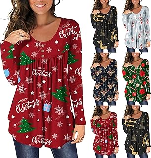 luoluoluo Ladies Christmas Jumper UK Sale Clearance Womens Crewneck Funny Reindeer Print Sweatshirts Long Sleeve T-Shirts Xmas Graphic Shirts Tunic Tops Oversized Autumn Winter Fashion Blouse Streetwear