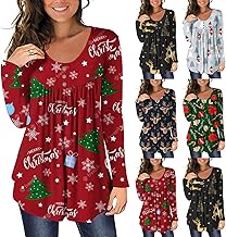 Ladies Christmas Jumper UK Sale Clearance Womens Crewneck Funny Reindeer Print Sweatshirts Long Sleeve T-Shirts Xmas Graphic Shirts Tunic Tops Oversized Autumn Winter Fashion Blouse Streetwear