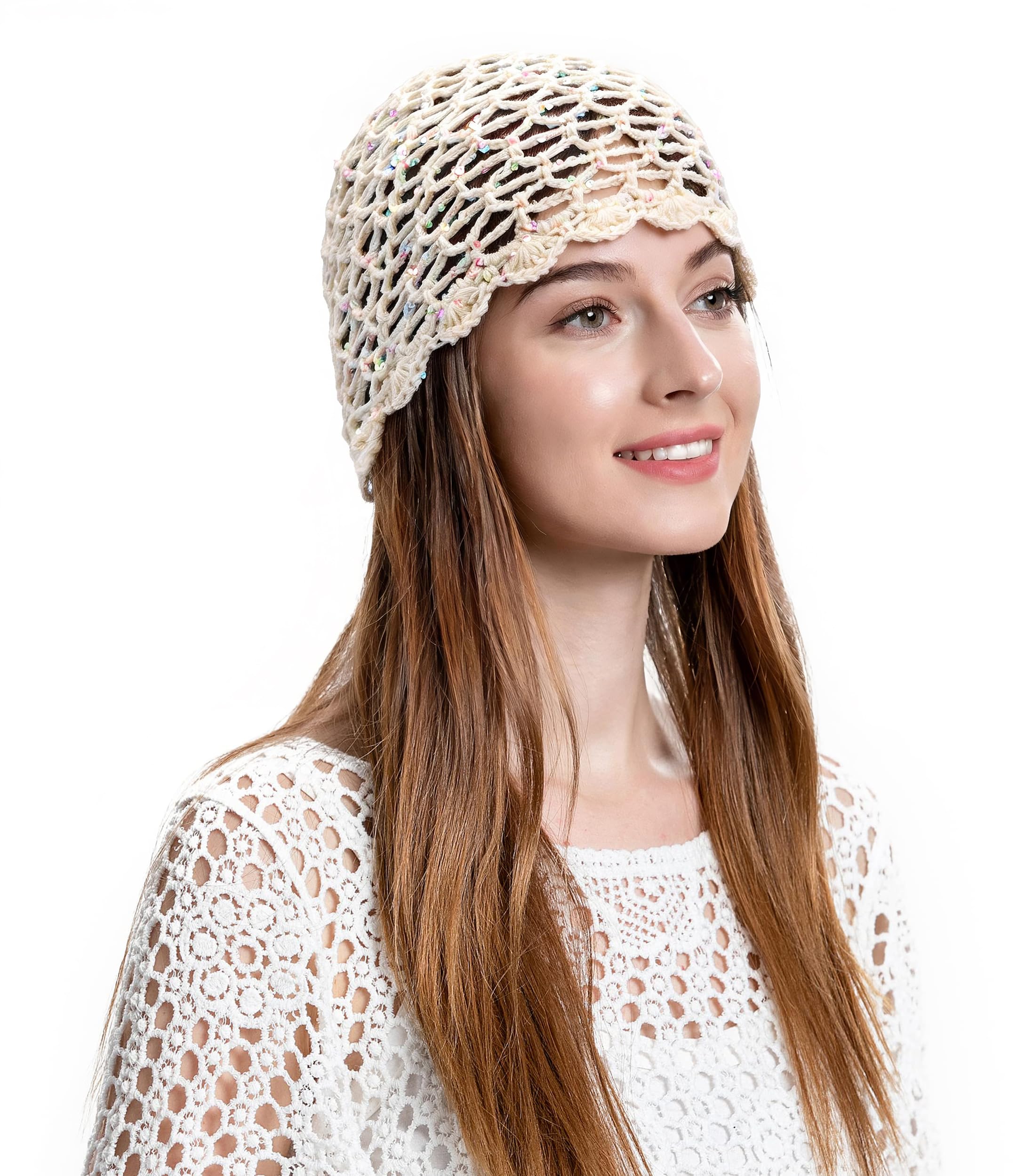 Gorro de punto de verano hecho a mano con flores
