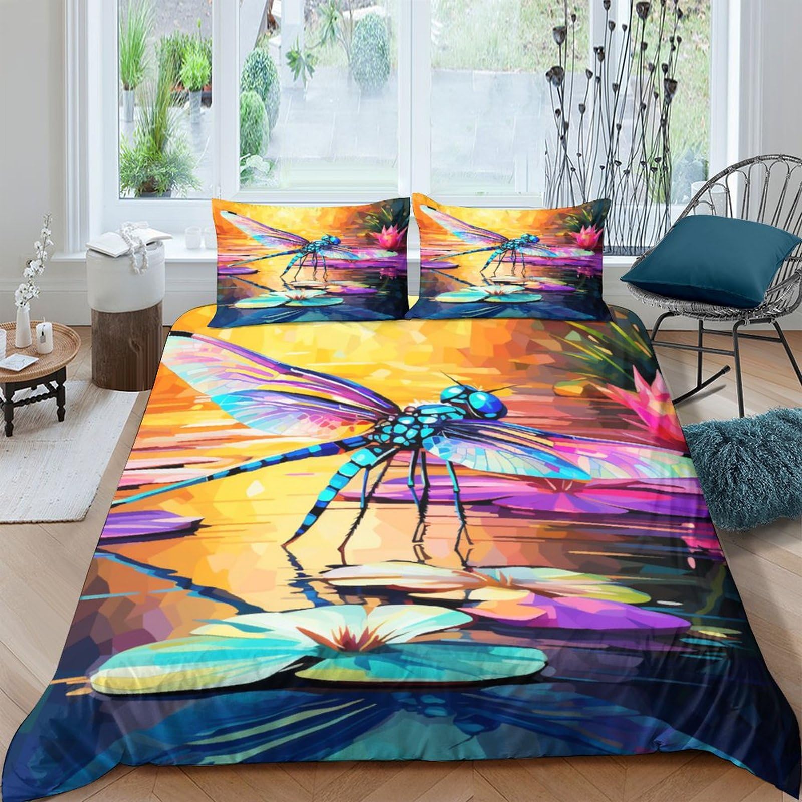 Linge de lit motif libellule 3D en textile lisse de qualité supérieure pour adulte