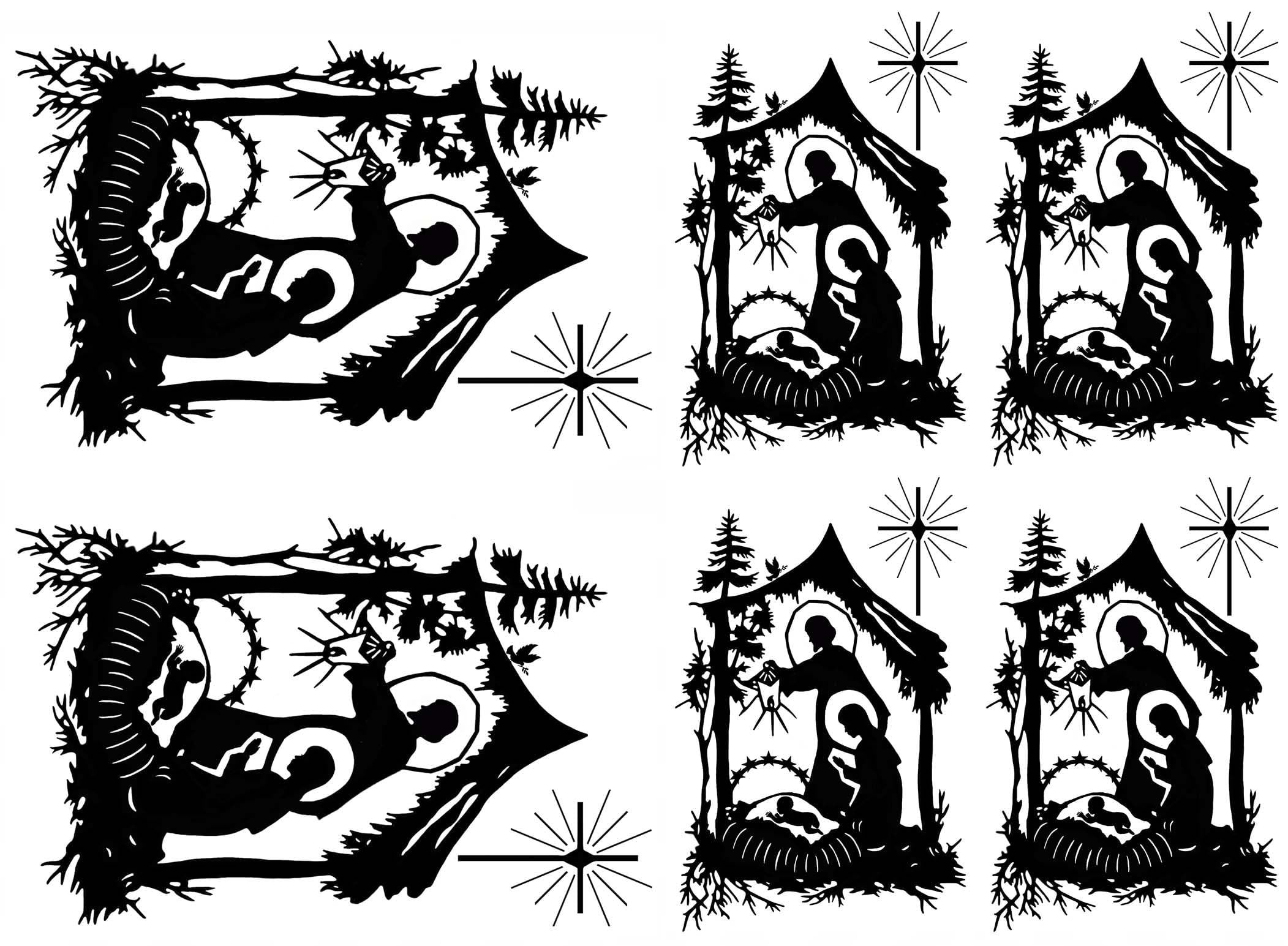 Christmas Nativity 6 pcs 2.35 to 3.25 Inch Black Fused Glass Decals