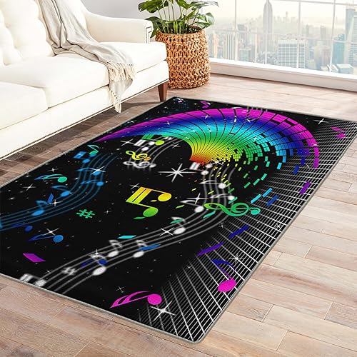 Miniatura 8 de Alfombra de área con notas musicales de 5 x 7 pies para dormitorio, sala de estar, alfombra musical para decoración de habitación de niños y niñas,