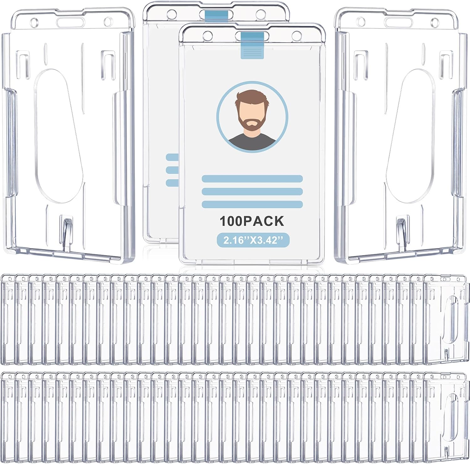 Patelai 100 Pcs Hard Plastic Badge Holder with Thumb Slot Dual Sided Clear Card Holder Badge Protector Vertical ID Holders for Badge Office School Driver's Licenses and Passes